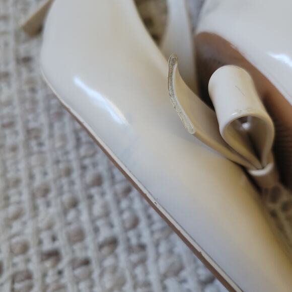 ZARA Womens 6.5/7 White Bow Patent Leather Slingback Heels Pointed Toe Shoes - Picture 5 of 10